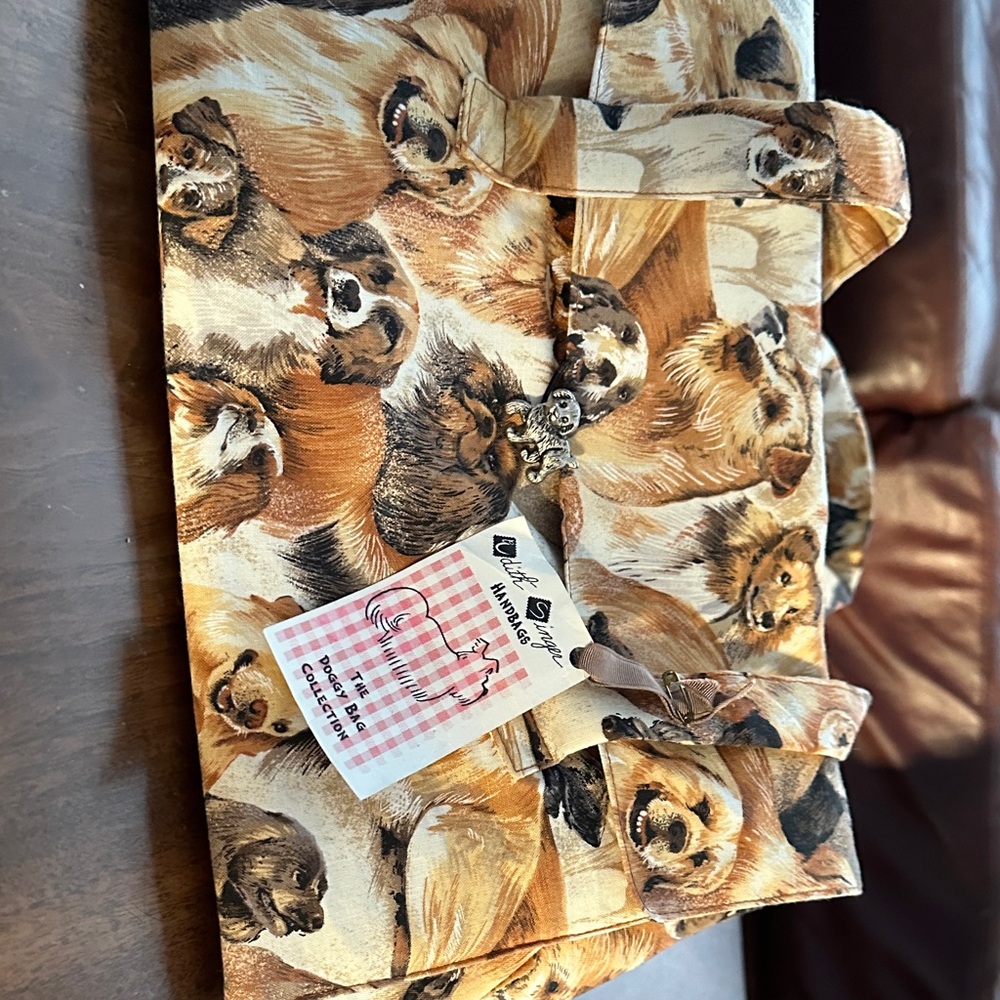 Dog Print Tote Bag in Brown Multi - Charming Canine Design